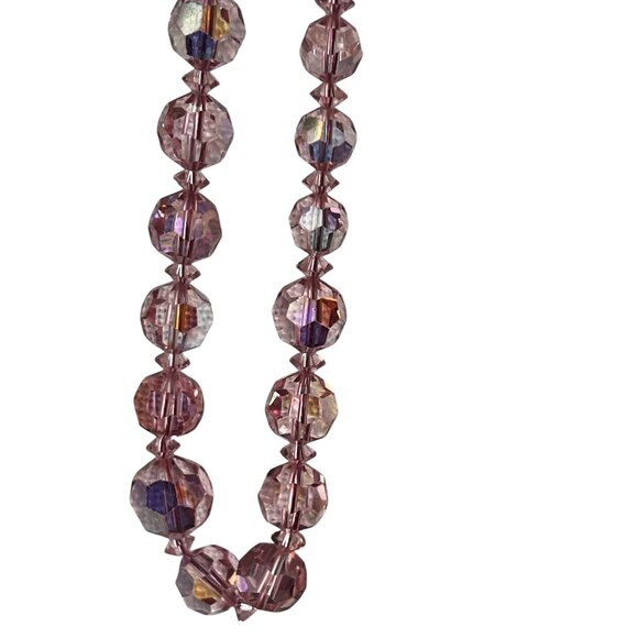 Pink Aurora Borealis Faceted Glass Bead Necklace 18" L Vintage - Picture 5 of 9